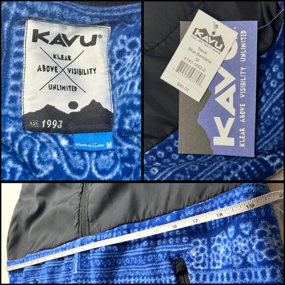 Kavu Black Blue Bandana Neve Fleece Quilted Top Zip Pockets Dress Size M NEW! - Picture 7 of 9